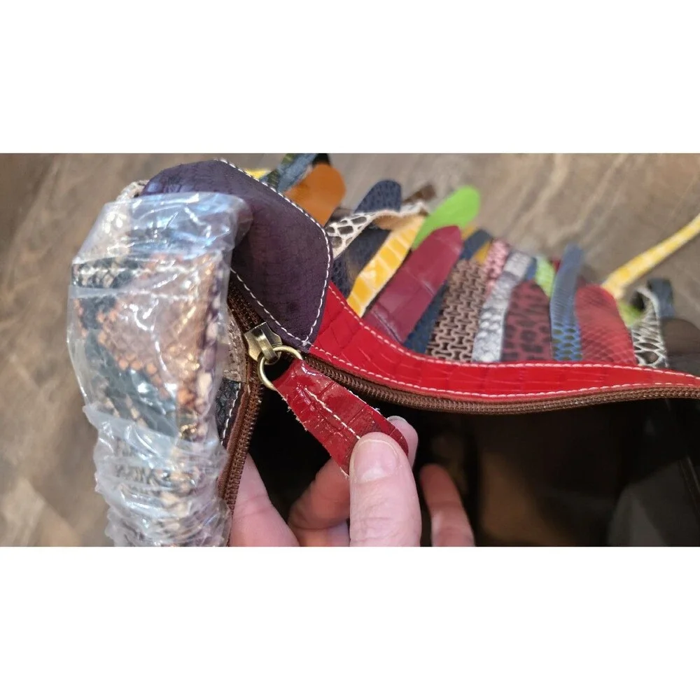 Multicolor Fringe Shoulder Bag Animal Print Zip Gold Hardware Women Leather - Picture 8 of 15